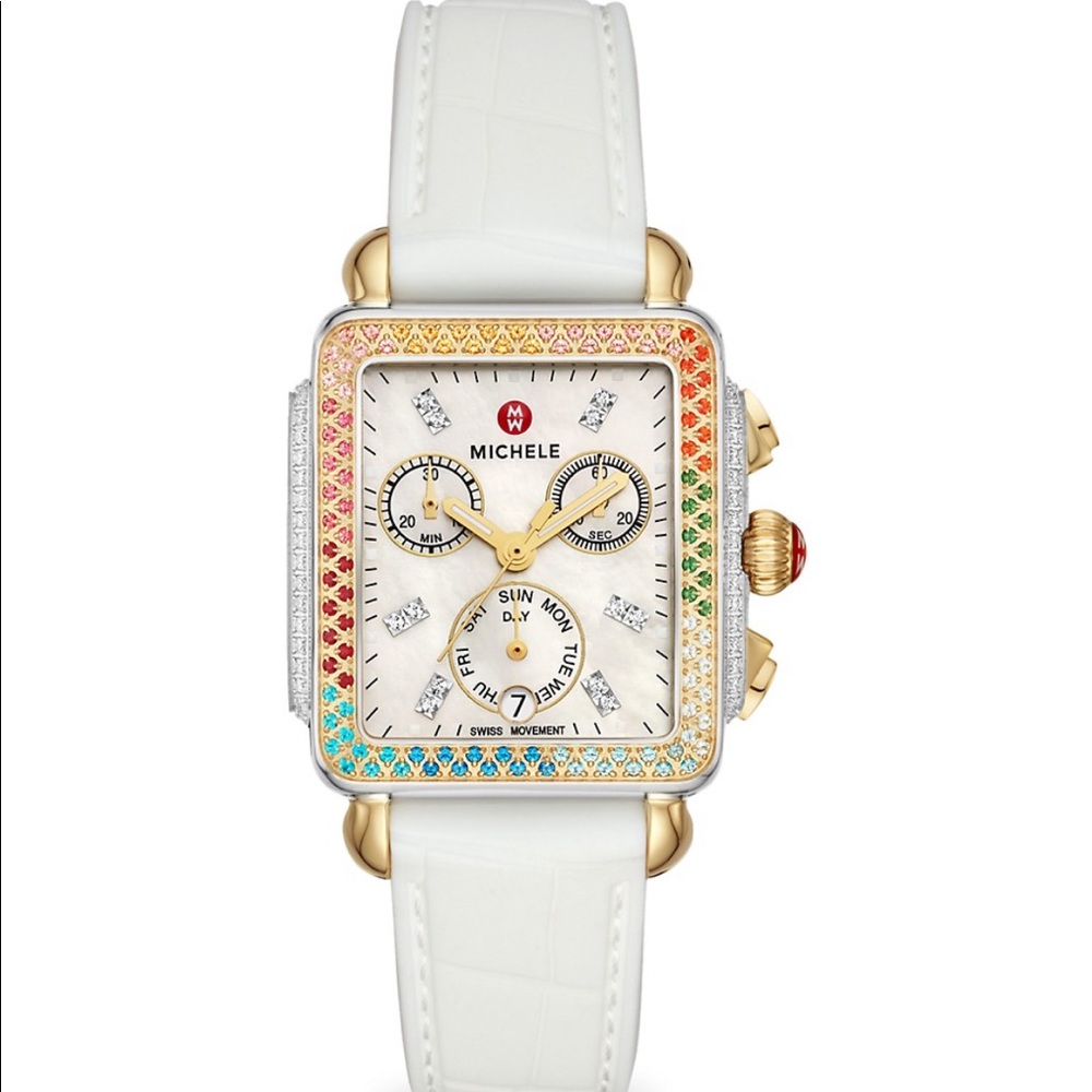 Michele Deco Diamond Rainbow Topaz Carousel Watch